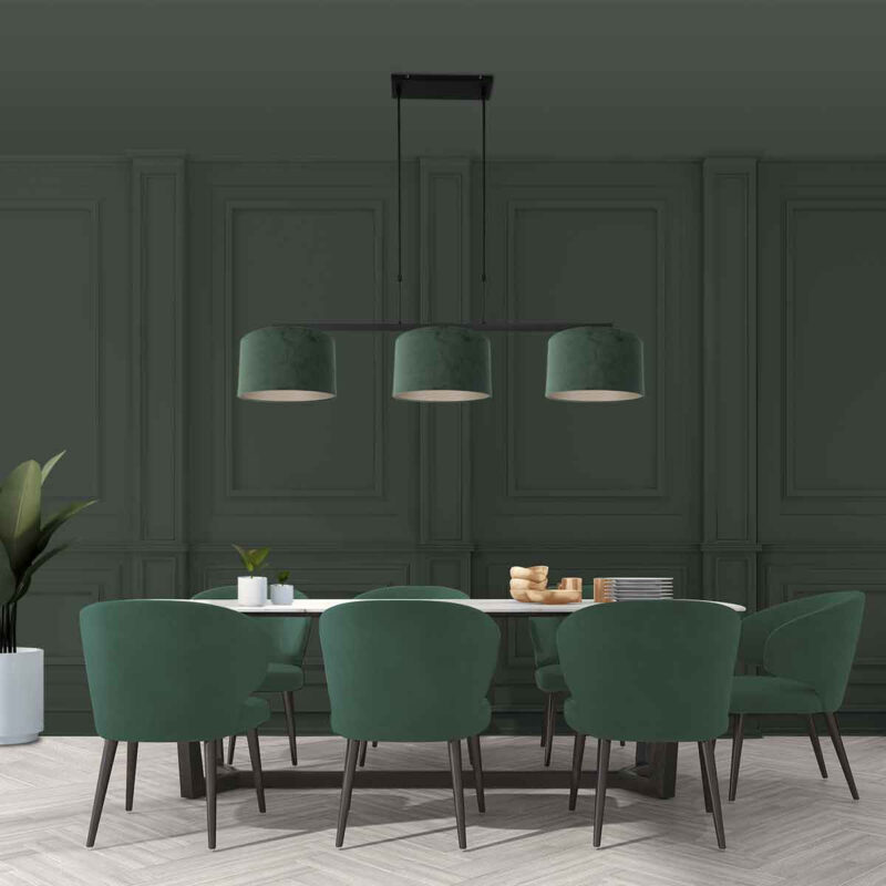 Zwarte 3-lichts hanglamp Stang 3463ZW met groen velours kappen - Afbeelding 3