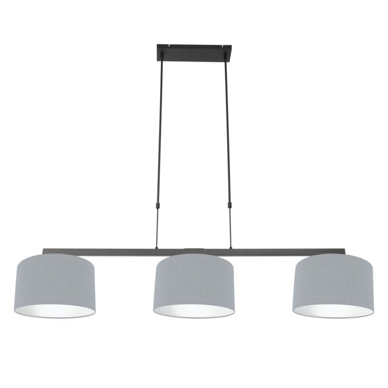 Zwarte 3-lichts hanglamp Stang 3951ZW met spijkerstof blauw linnen kappen - Afbeelding 2