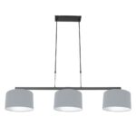 Zwarte 3-lichts hanglamp Stang 3951ZW met spijkerstof blauw linnen kappen