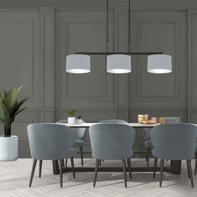 Zwarte 3-lichts hanglamp Stang 3951ZW met spijkerstof blauw linnen kappen - Afbeelding 3