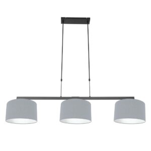 Zwarte 3-lichts hanglamp Stang 3951ZW met spijkerstof blauw linnen kappen