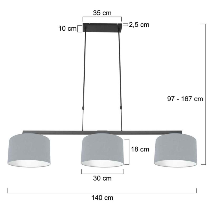 Zwarte 3-lichts hanglamp Stang 3951ZW met spijkerstof blauw linnen kappen - Afbeelding 7