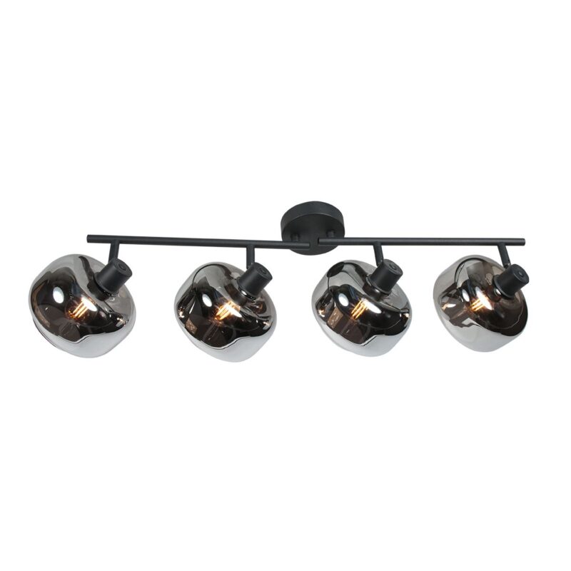Zwarte 4-Lichts Plafondspot Tenebris 4211ZW – Stijlvolle Verlichting met Smoke Glas - Afbeelding 2