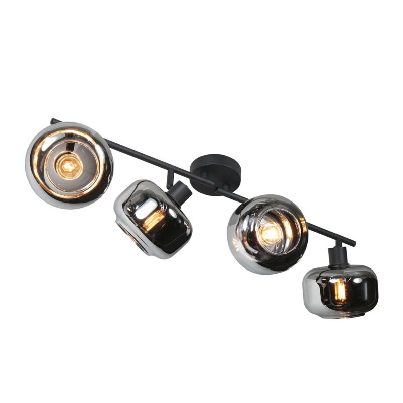 Zwarte 4-Lichts Plafondspot Tenebris 4211ZW – Stijlvolle Verlichting met Smoke Glas - Afbeelding 7