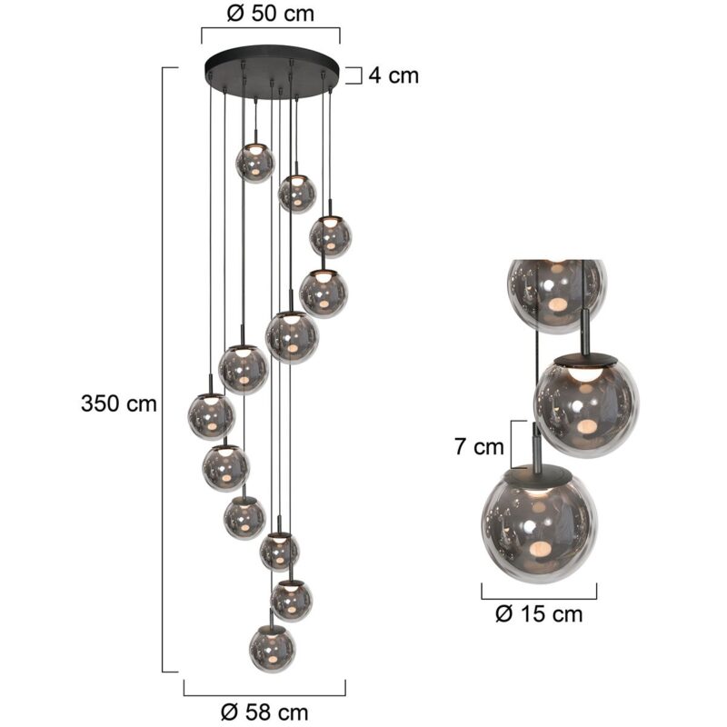 Zwarte Hanglamp Bollique 4195ZW – Imposante Vide Lamp met 12 Lichtpunten - Afbeelding 8