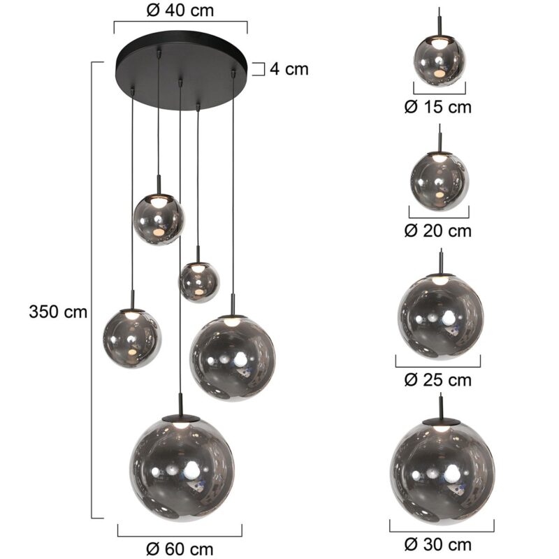 Suspension noire Bollique 4196ZW – Lampe de table élégante avec verre fumé – Image 6