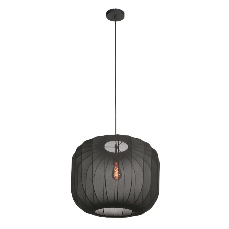 Zwarte Hanglamp Sable 4192ZW Stijlvolle Verlichting met Luxe Linnen Kap - Afbeelding 2
