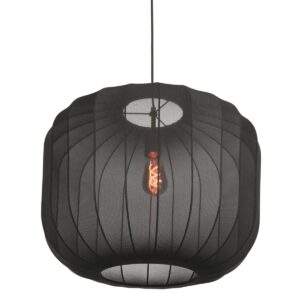 Zwarte Hanglamp Sable 4192ZW Stijlvolle Verlichting met Luxe Linnen Kap