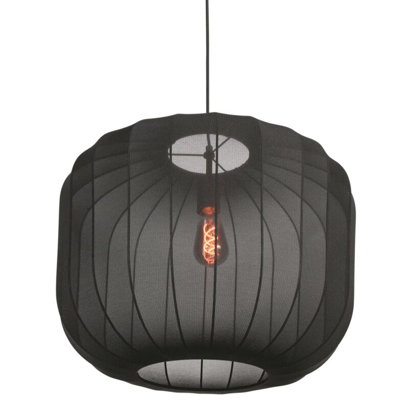 Zwarte Hanglamp Sable 4192ZW Stijlvolle Verlichting met Luxe Linnen Kap