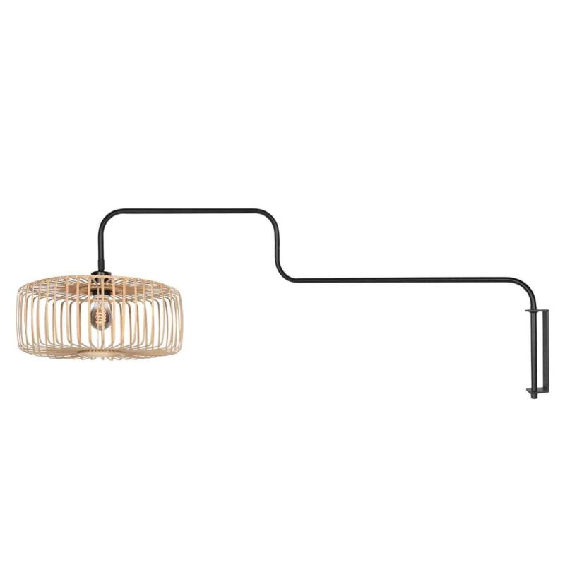 Zwarte Wandlamp Bloeba 4160ZW met naturel bamboe kap - Afbeelding 2