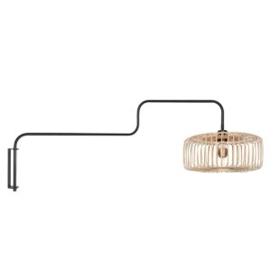 Zwarte Wandlamp Bloeba 4160ZW met naturel bamboe kap