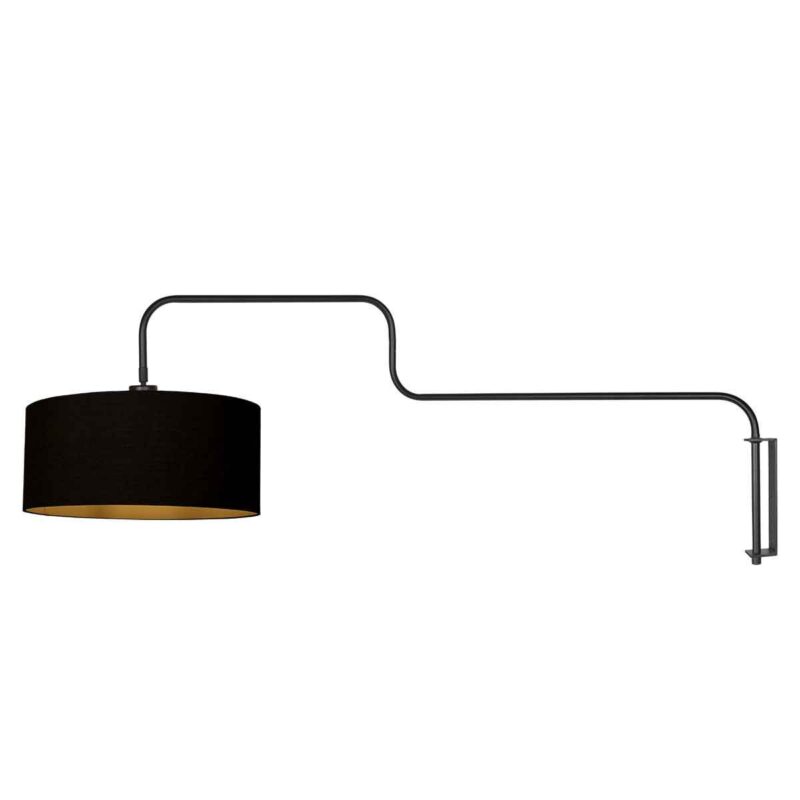 Zwarte Wandlamp Bloeba 4172ZW met zwart linnen kap - Afbeelding 2