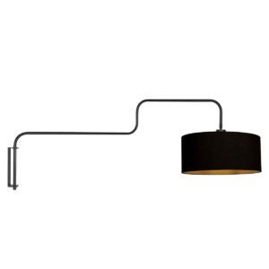 Zwarte Wandlamp Bloeba 4172ZW met zwart linnen kap