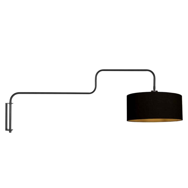 Zwarte Wandlamp Bloeba 4172ZW met zwart linnen kap