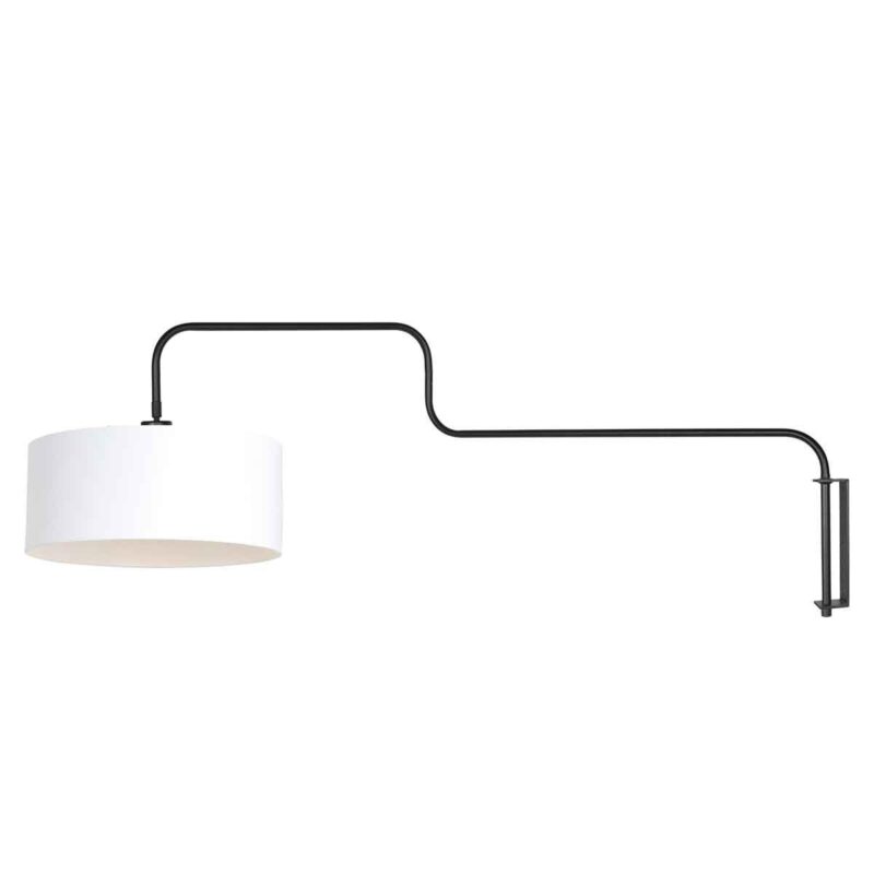 Zwarte Wandlamp Bloeba 4173ZW met wit linnen kap - Afbeelding 2
