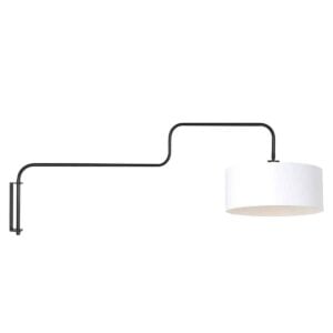Zwarte Wandlamp Bloeba 4173ZW met wit linnen kap