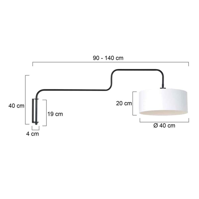 Zwarte Wandlamp Bloeba 4173ZW met wit linnen kap - Afbeelding 6