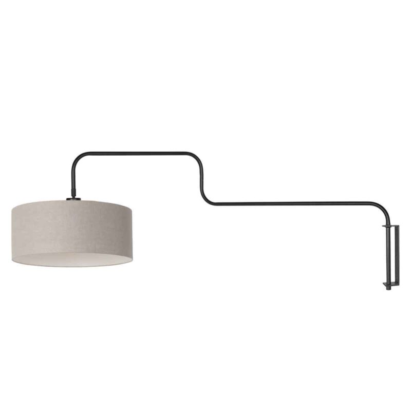 Zwarte Wandlamp Bloeba 4174ZW met grijs grof linnen kap - Afbeelding 2
