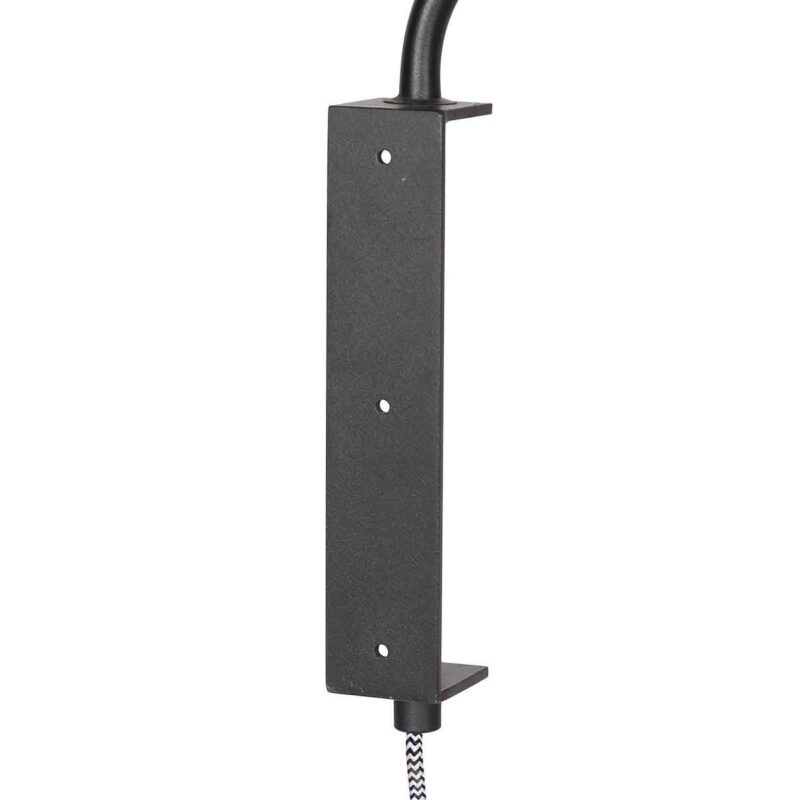 Zwarte Wandlamp Bloeba 4174ZW met grijs grof linnen kap - Afbeelding 8