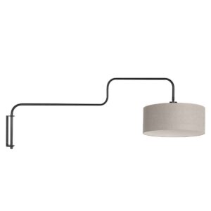 Zwarte Wandlamp Bloeba 4174ZW met grijs grof linnen kap