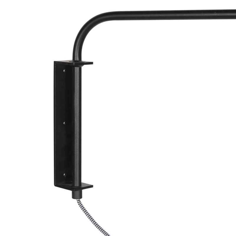 Zwarte Wandlamp Bloeba 4174ZW met grijs grof linnen kap - Afbeelding 4