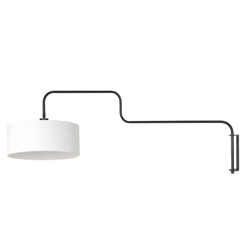 Zwarte Wandlamp Bloeba 4175ZW met wit grof linnen kap - Afbeelding 2