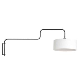 Zwarte Wandlamp Bloeba 4175ZW met wit grof linnen kap