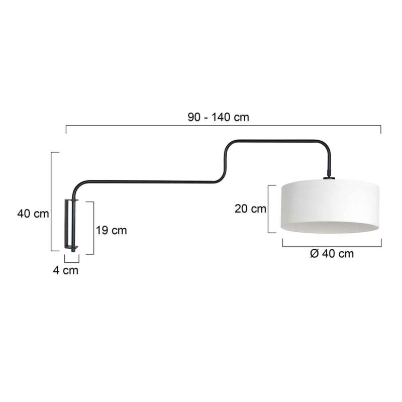 Zwarte Wandlamp Bloeba 4175ZW met wit grof linnen kap - Afbeelding 6