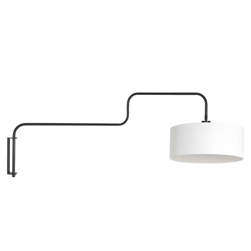 Zwarte Wandlamp Bloeba 4175ZW met wit grof linnen kap