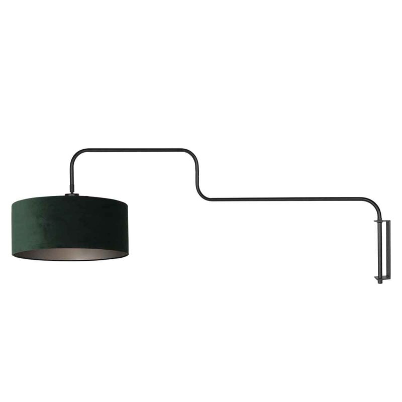 Zwarte Wandlamp Bloeba 4176ZW met wit groen velours kap - Afbeelding 2