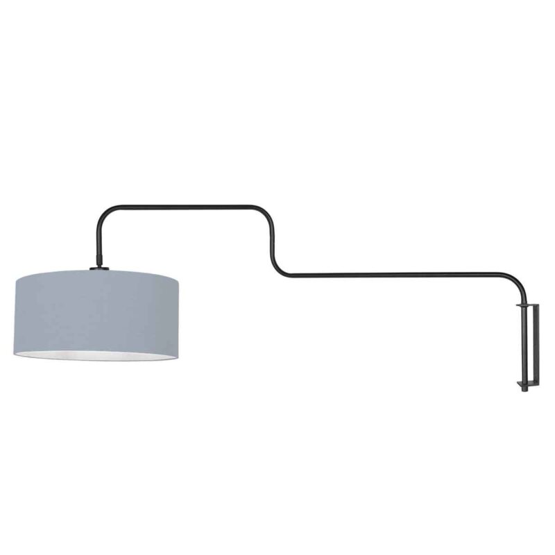 Zwarte Wandlamp Bloeba 4177ZW met blauw grof linnen kap - Afbeelding 2