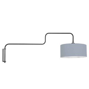 Zwarte Wandlamp Bloeba 4177ZW met blauw grof linnen kap