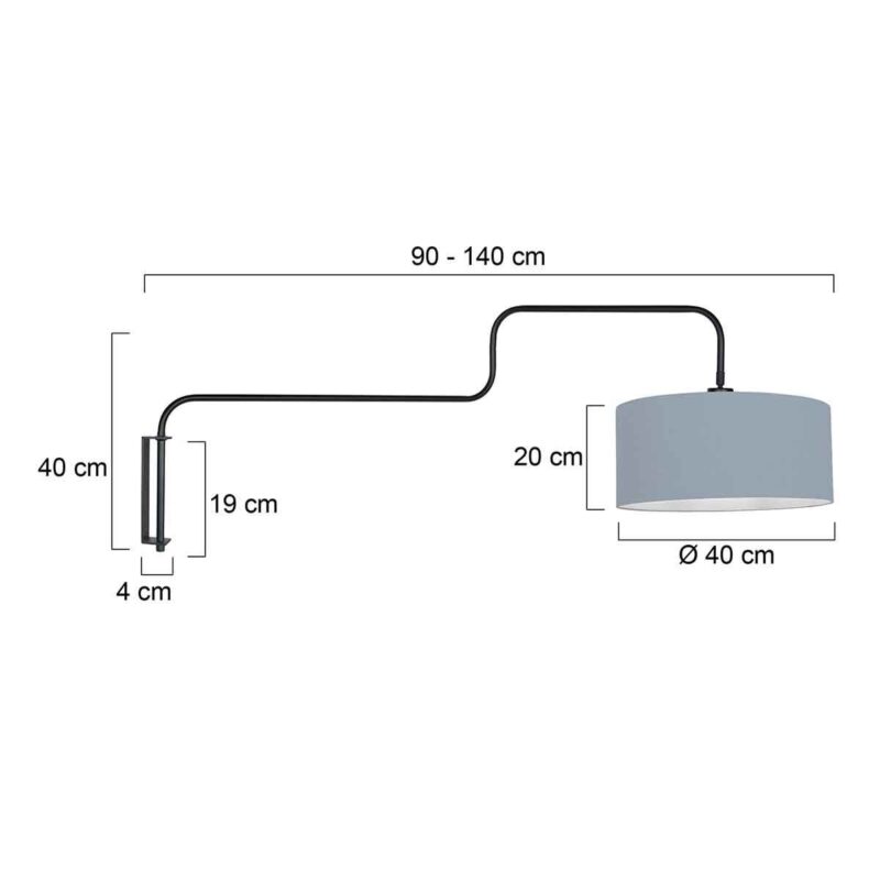 Zwarte Wandlamp Bloeba 4177ZW met blauw grof linnen kap - Afbeelding 6