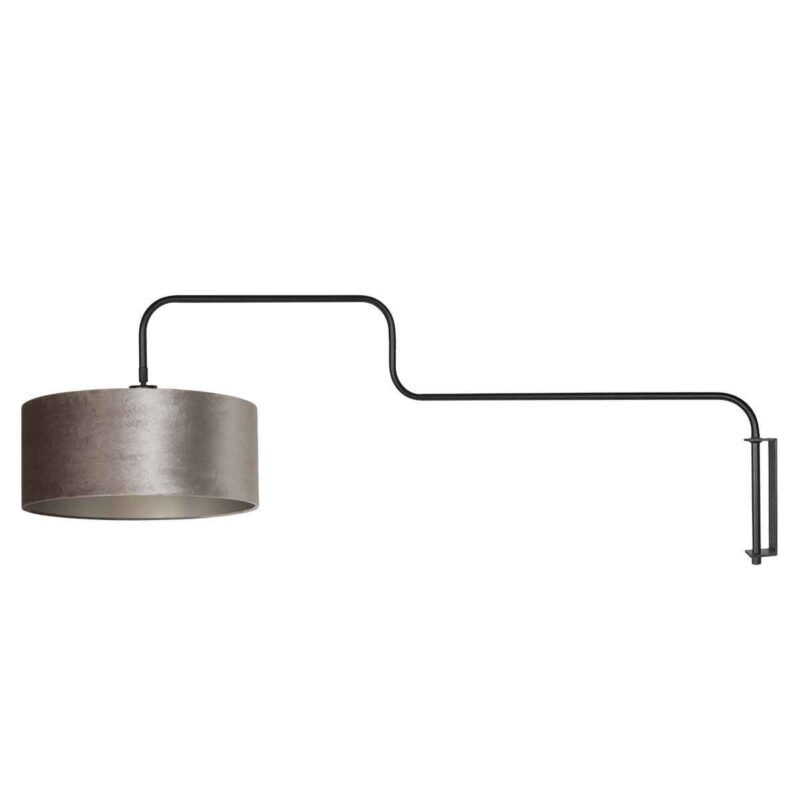 Zwarte Wandlamp Bloeba 4178ZW met grijs velours kap - Afbeelding 2