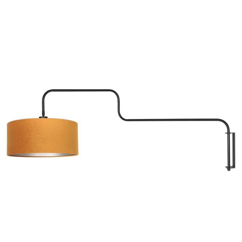 Zwarte Wandlamp Bloeba 4179ZW met goud velours kap - Afbeelding 2