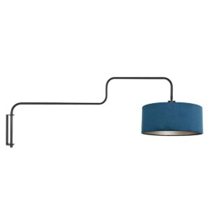 Zwarte Wandlamp Bloeba 4180ZW met blauw velours kap