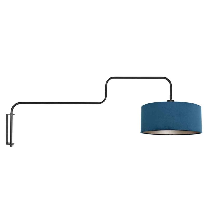 Zwarte Wandlamp Bloeba 4180ZW met blauw velours kap
