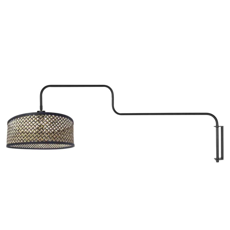 Zwarte Wandlamp Bloeba 4181ZW met naturel / zwart bamboe kap - Afbeelding 2