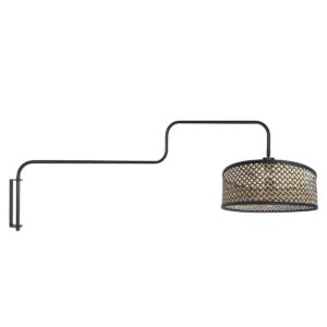 Zwarte Wandlamp Bloeba 4181ZW met naturel / zwart bamboe kap