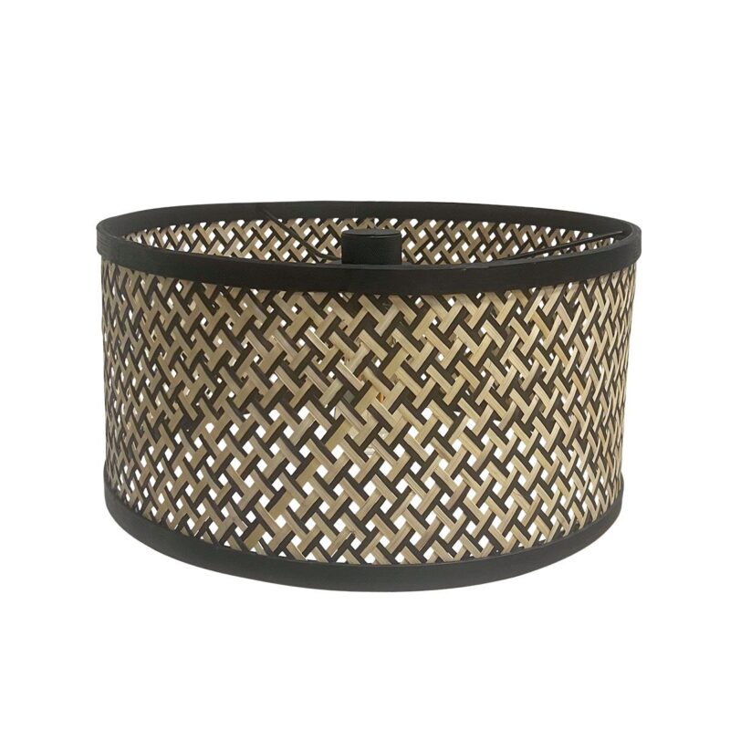 Zwarte Wandlamp Bloeba 4181ZW met naturel / zwart bamboe kap - Afbeelding 5