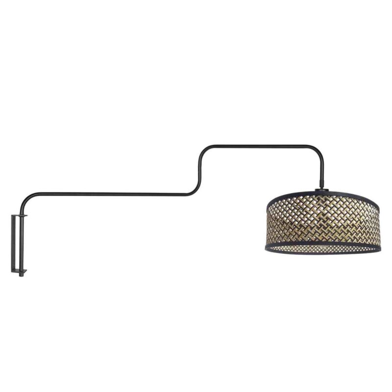 Zwarte Wandlamp Bloeba 4181ZW met naturel / zwart bamboe kap