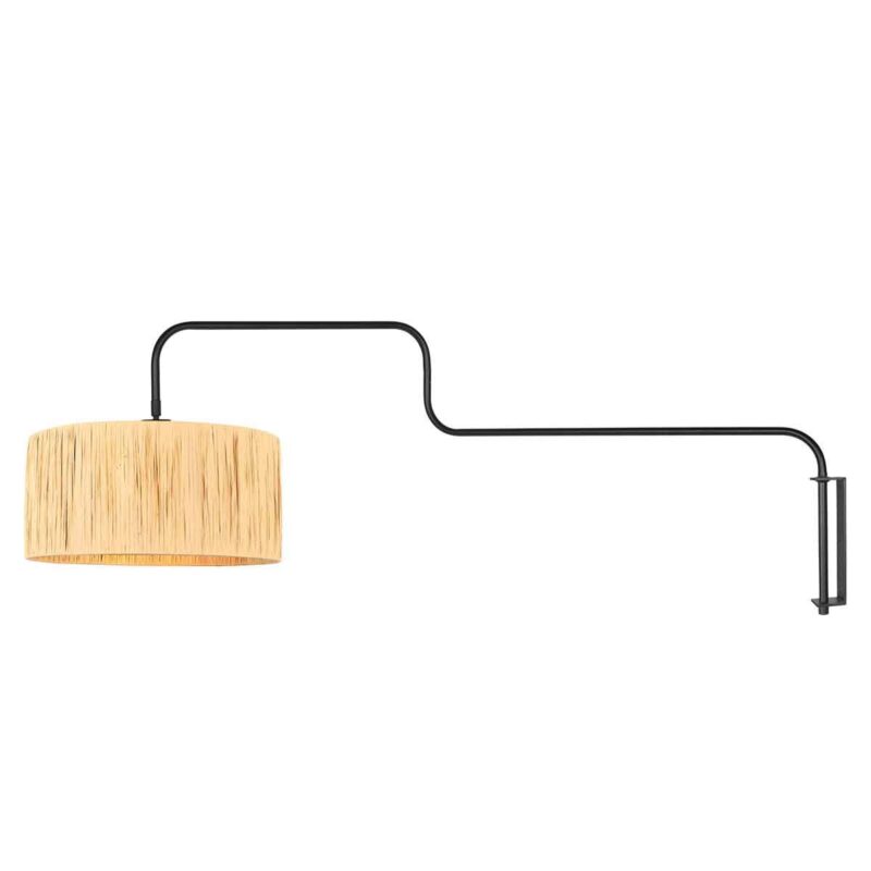 Zwarte Wandlamp Bloeba 4182ZW met naturel gras kap - Afbeelding 2