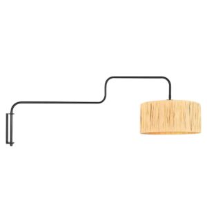 Zwarte Wandlamp Bloeba 4182ZW met naturel gras kap