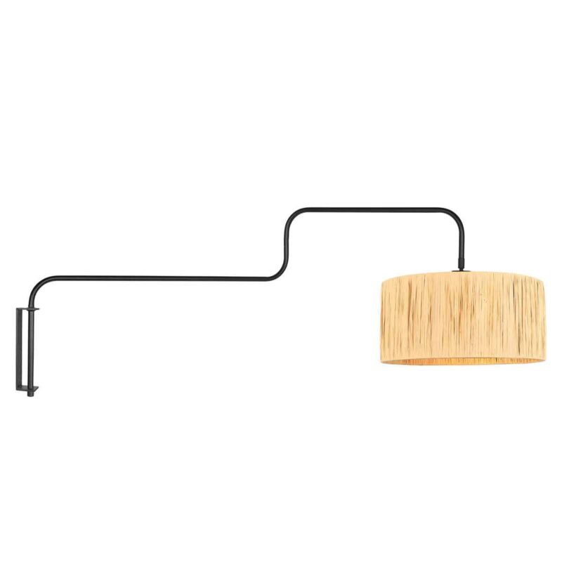 Zwarte Wandlamp Bloeba 4182ZW met naturel gras kap