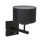 Zwarte Wandlamp Stang 7200ZW met schakelaar en kap Zwart Linnen