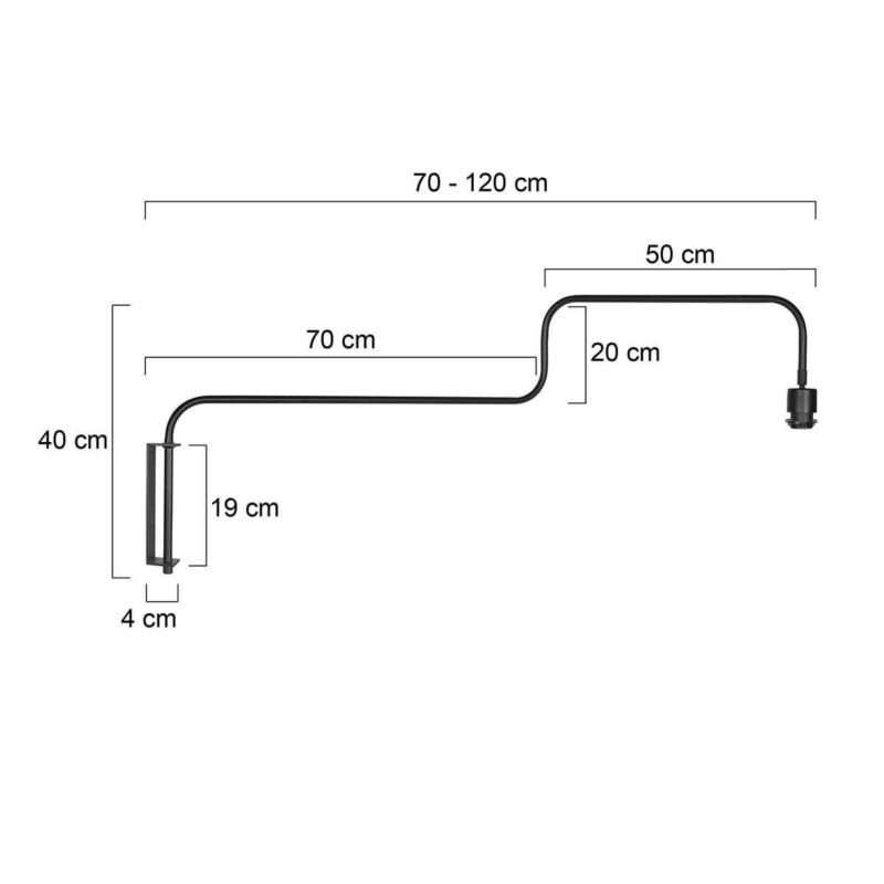 Zwarte Wandlamp met zwenkarm Bloeba 4142ZW zonder kap - Afbeelding 6