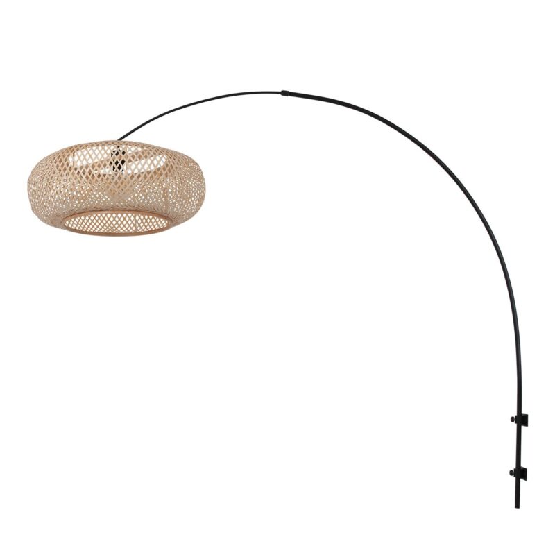 Zwarte boog wandlamp 4404ZW met naturel bamboe kap K2000HS - Afbeelding 2