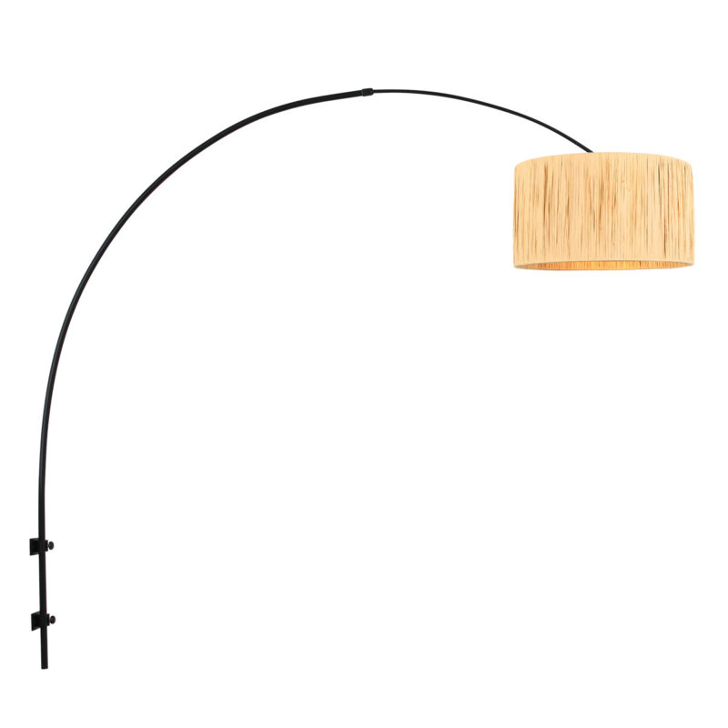 Zwarte boog wandlamp Sparkled Light 3696ZW met naturel gras ton kap - Afbeelding 2