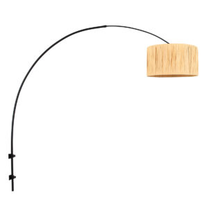 Zwarte boog wandlamp Sparkled Light 3696ZW met naturel gras ton kap