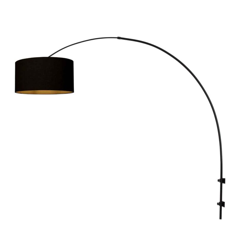 Zwarte boog wandlamp Sparkled Light 3967ZW met zwart goud linnen kap - Afbeelding 2